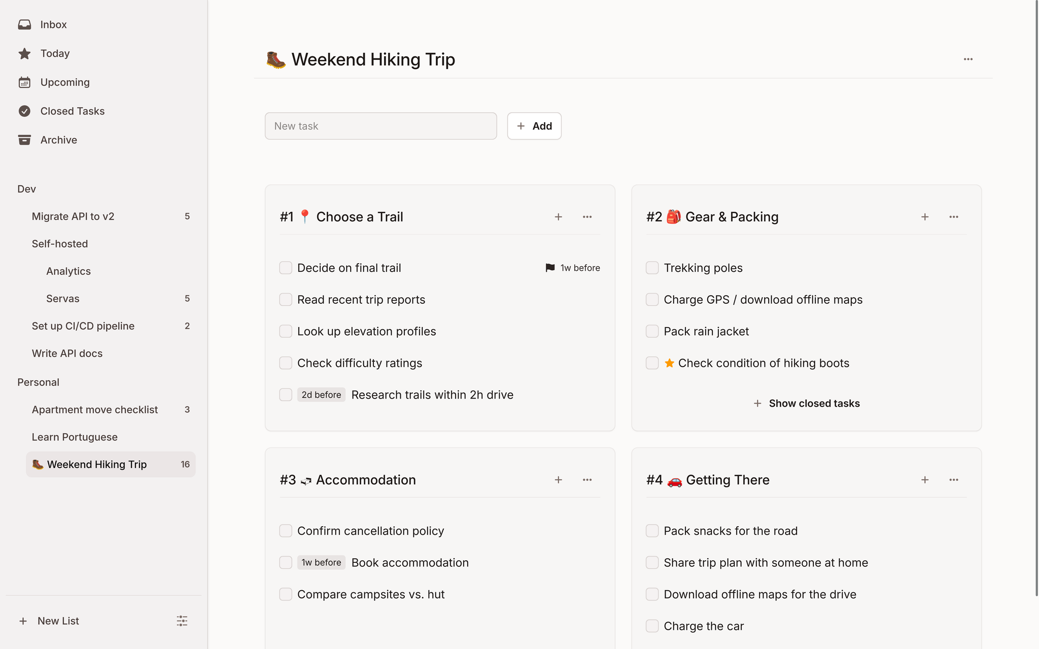 Task list on desktop